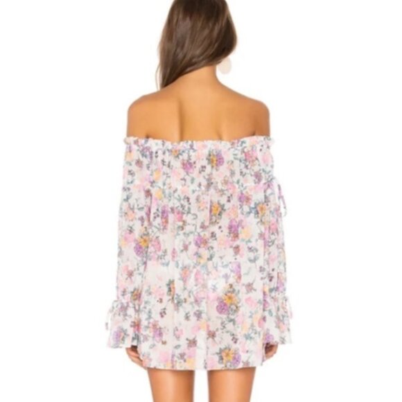 Tularosa REVOLVE Floral Mini Dress Off Shoulder Boho Romantic Tunic Top Size XS - Picture 3 of 14